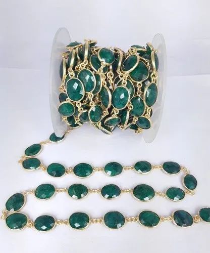 Dyed Emerald Gold Plated Gemstone Bezel Connector Chain -By The Foot