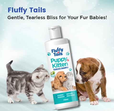 FluffyTails Puppy Kitten Tearless Shampoo | Green Apple Fragrance 250 mL