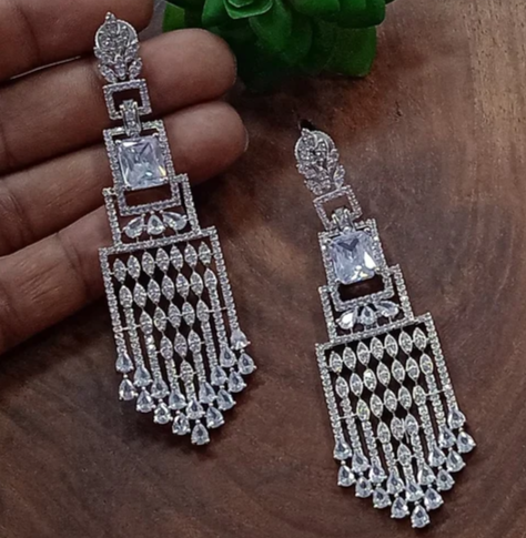 American Diamond Long Earring With Rhodium Plating 426729