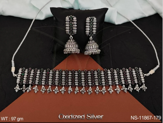 Oxidised Jewelry Choker Style Short Necklace Set