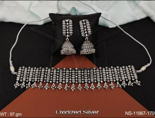 Oxidised Jewelry Choker Style Short Necklace Set