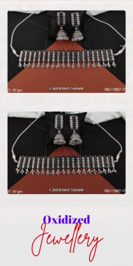 Oxidised Jewelry Choker Style Short Necklace Set