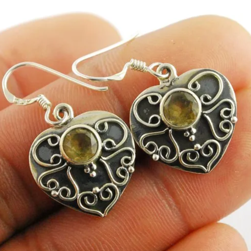 Semi Precious Stone Jewelry Oxidizes Silver Earrings