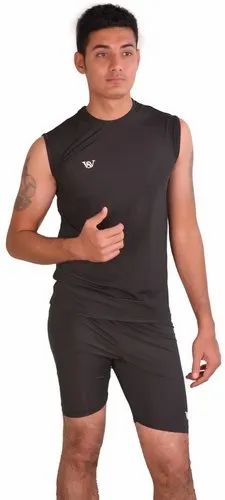 Black Men Polyester Sleeveless Sports LY Inner