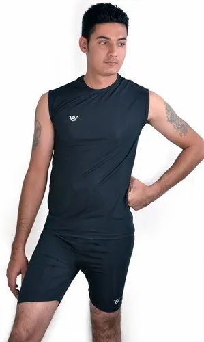 Black Men Polyester Sleeveless Sports LY Inner