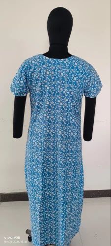 Blue Printed Cotton Nighty