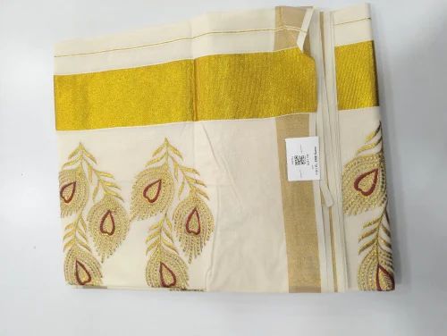 Embroidered Party Wear Kerala Cotton Saree