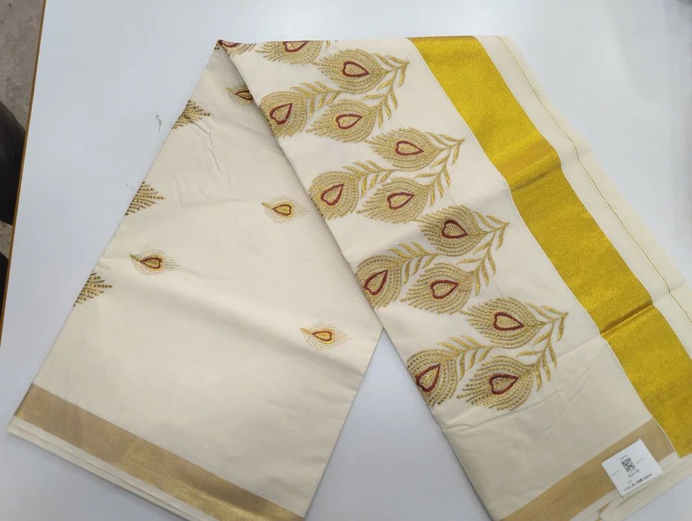 Embroidered Party Wear Kerala Cotton Saree
