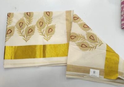 Embroidered-Party-Wear-Kerala-Cotton-Saree-5
