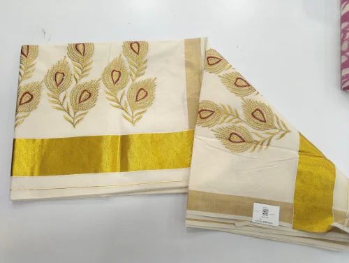 Embroidered Party Wear Kerala Cotton Saree