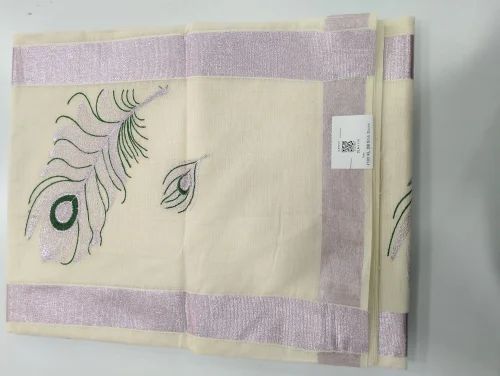 Embroidered Wedding Wear Kerala Cotton Saree