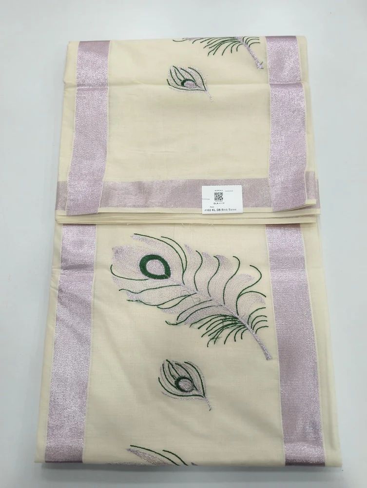 Embroidered Wedding Wear Kerala Cotton Saree