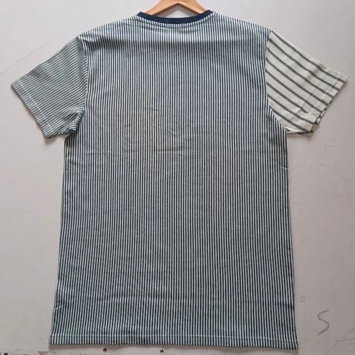 Men White Striped Round Neck Cotton T Shirt