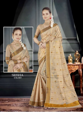 Mirror Work Kerala Tissue Saree