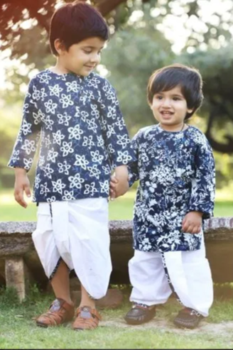 Blue And White Boys Dhoti Kurta