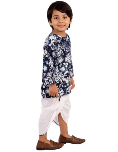 Blue And White Boys Dhoti Kurta
