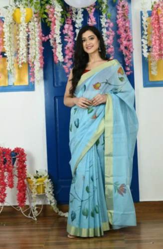 Hand Painted Chanderi Silk Saree