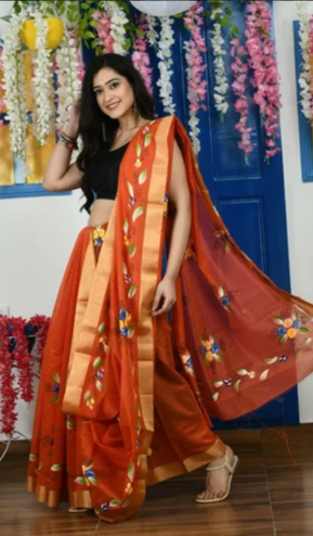 Hand Painted Chanderi Silk Saree