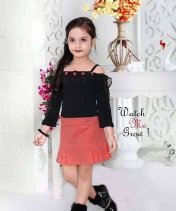 Black Off Solder Stylish Top And Skirt