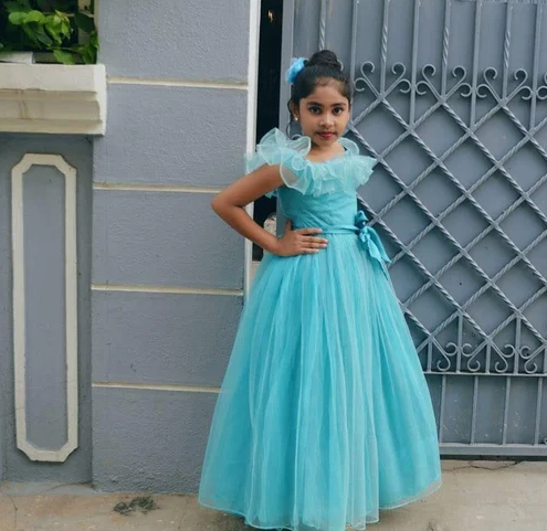 Elegant Blue Net Gown for Girls