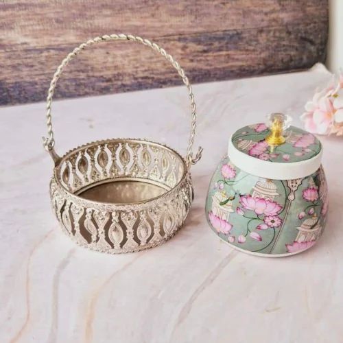 Metal Pichwai Jar China Basket