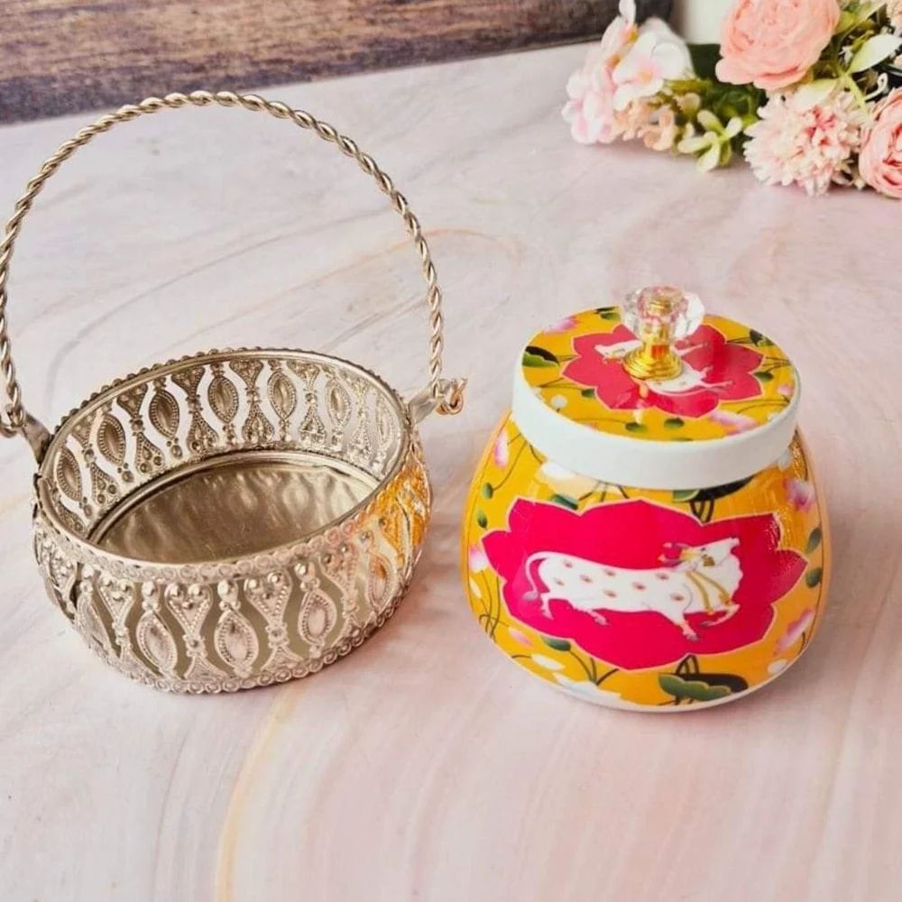 Metal Pichwai Jar China Basket