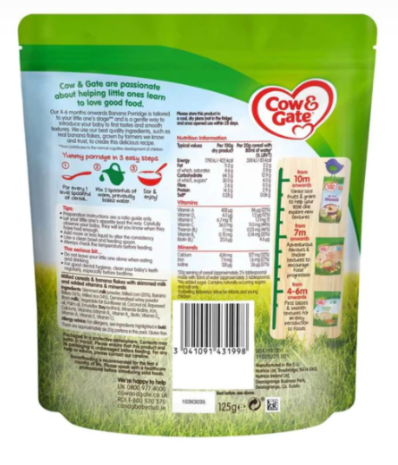 Cow & Gate Banana Porridge (4-6m+) – 125g