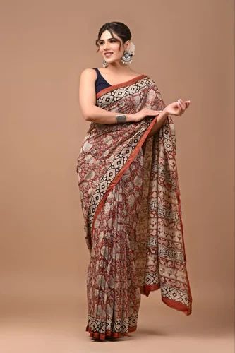 Hand Block Printed Pure Chanderi Silk Sarees with blouse piece