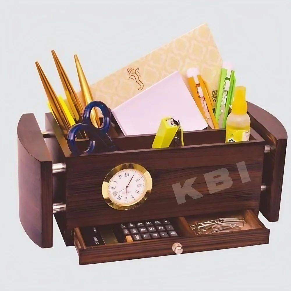 KBI Wooden Pen Stand Desk Organisor