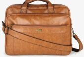 Yelloe Tan Textured Laptop Messenger Bag