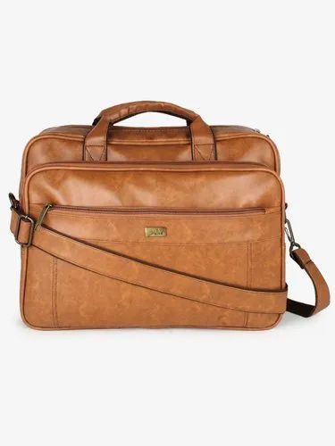 Yelloe Tan Textured Laptop Messenger Bag
