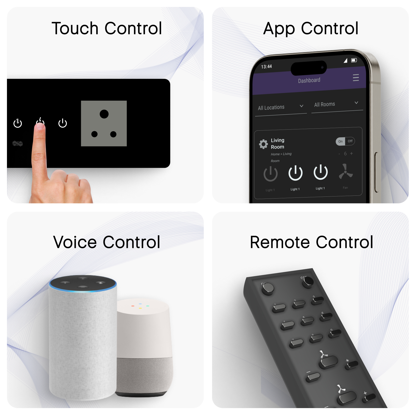 IOTICS Smart Wifi Switch Board: 3 x Switch, 1 Fan & 1 Smart Plug Module. Touch Control, Remote, App Control. Voice Control with Alexa & Assistant. Smart Touch Switch Board For Home Automation