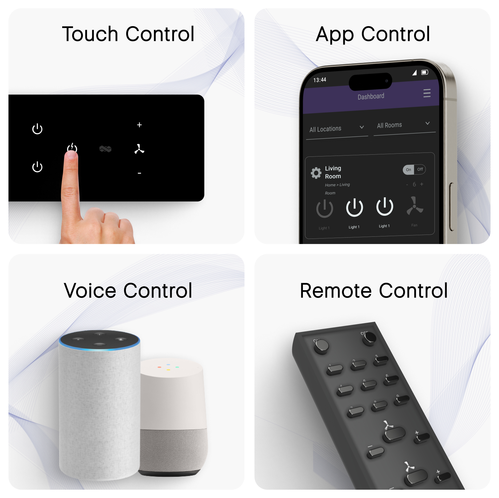 IOTICS Smart Wifi Switch Board: 7 x Switch & 1 Fan Module. Touch Control, Remote, App Control. Voice Control with Alexa & Assistant. Smart Touch Switch Board For Home Automation
