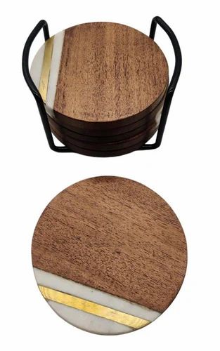J344 Marble Coaster Round Stand Set