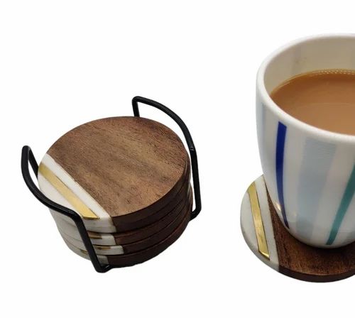 J344 Marble Coaster Round Stand Set