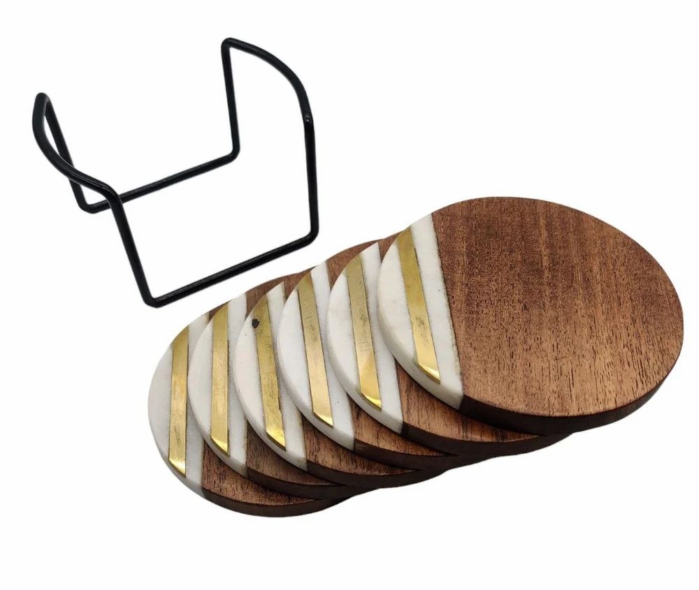 J344 Marble Coaster Round Stand Set