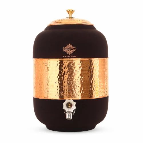 Indian Art Villa Half Hammered With Silk Finish Copper Water Pot in Black Color