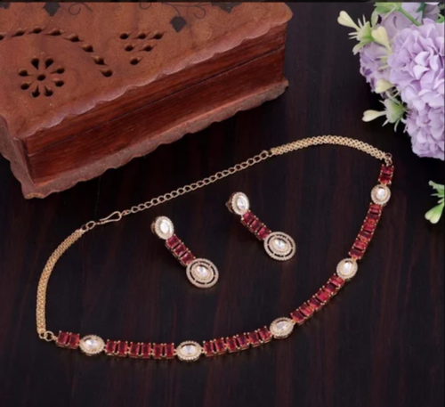 Copper Traditional Kundan Stone Necklace Set
