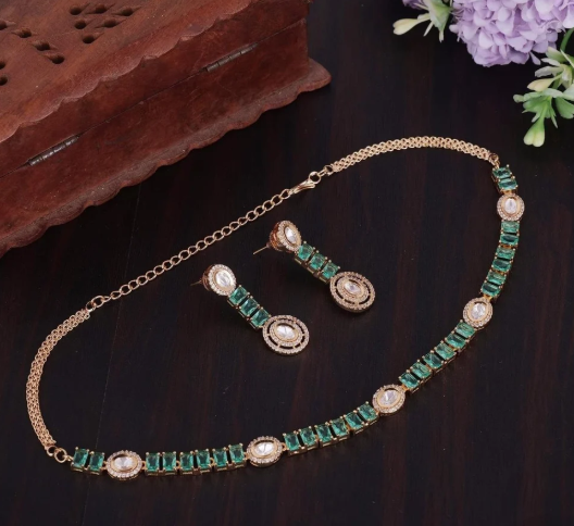 Copper Traditional Kundan Stone Necklace Set