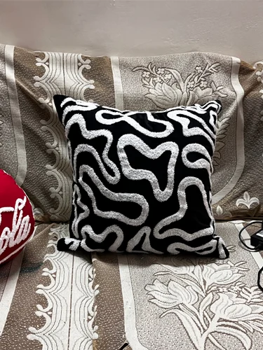 Black Groovy Punch Cotton Cushion