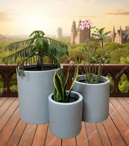 Fiberglass Planters Set Cylindrical Shape
