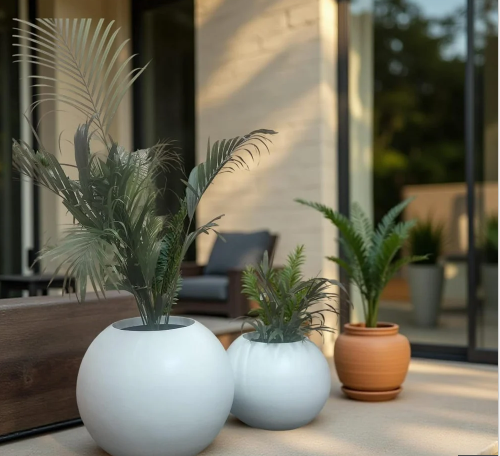 Fiberglass Planters Set Ball Shape