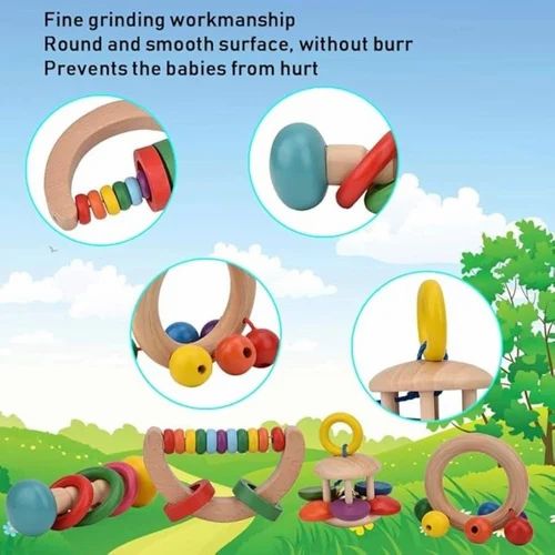 Wooden Baby Rattles Teeth Music Instrument Shaker Set Toy