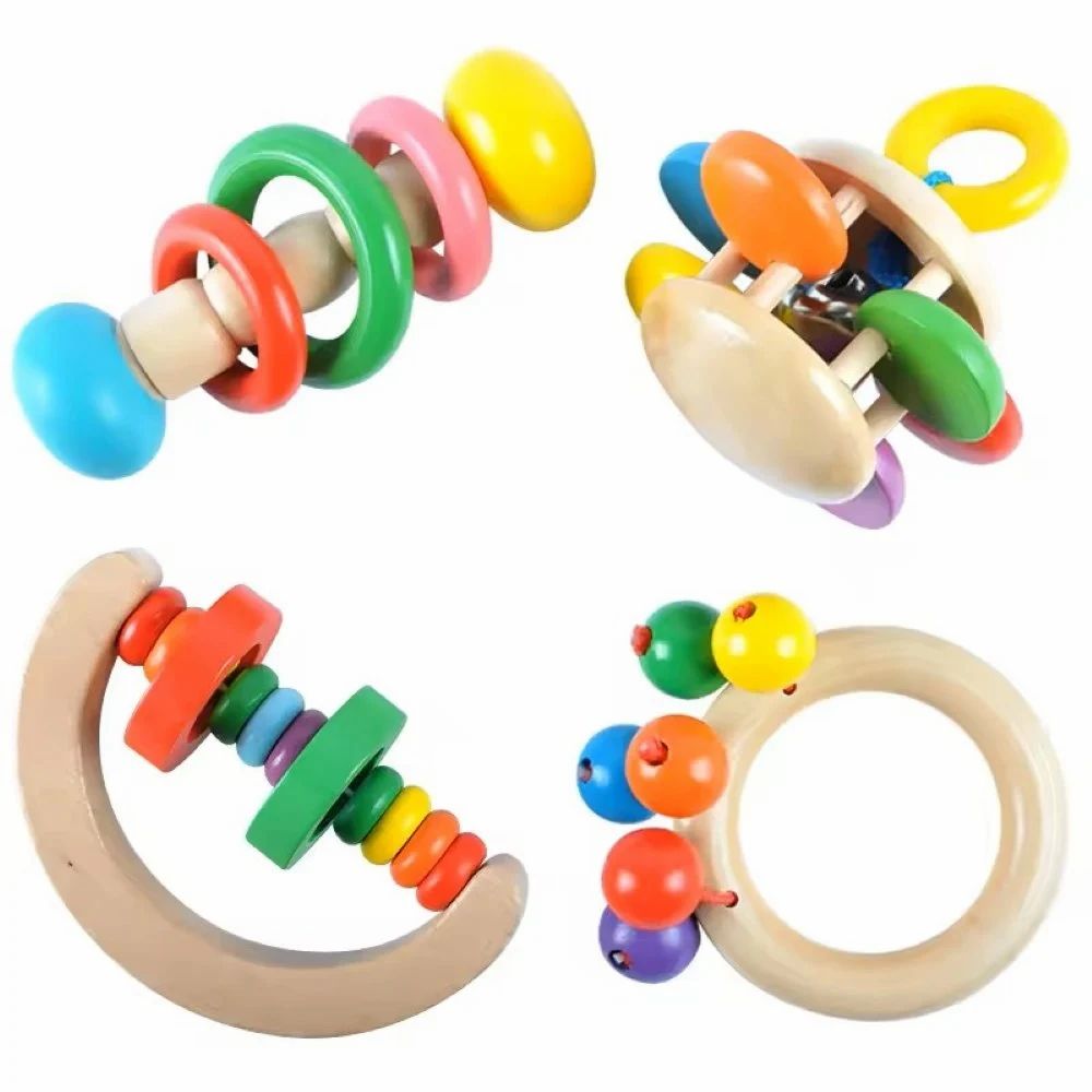 Wooden Baby Rattles Teeth Music Instrument Shaker Set Toy