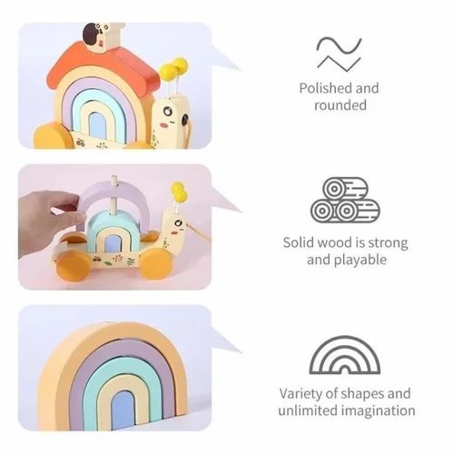 Wudly Wooden Snail Stacker Pull Along