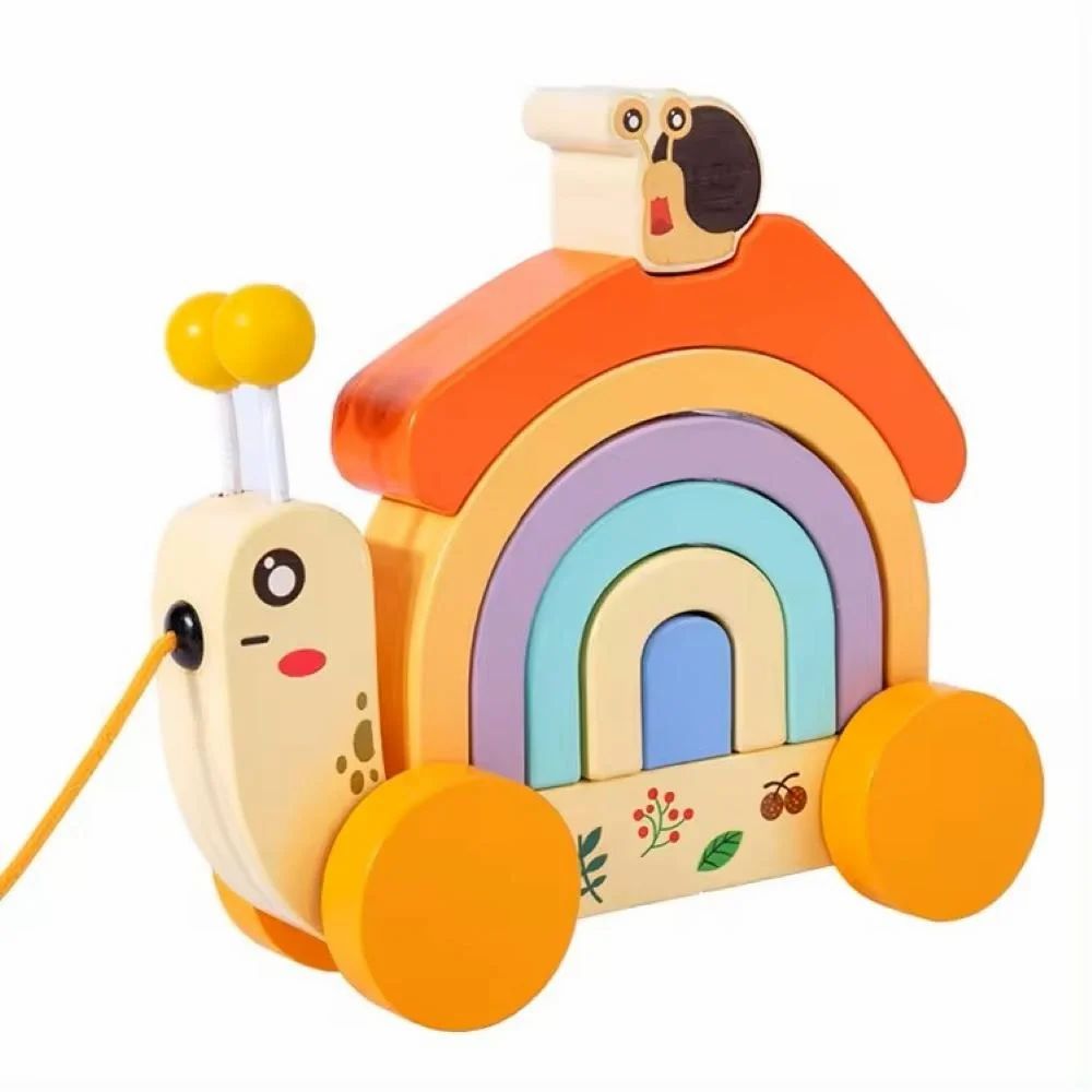 Wudly Wooden Snail Stacker Pull Along